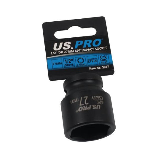 US PRO - SINGLE 1/2" DR 27MM 6PT IMPACT SOCKET EURO STYLE - SBW Trading Limited