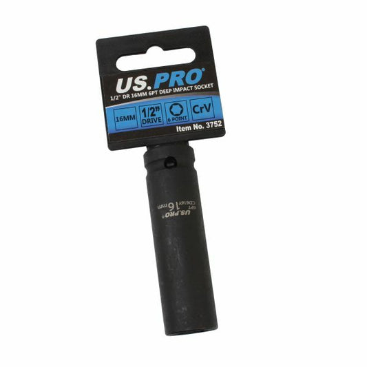 US PRO - SINGLE 1/2" DR 16MM 6PT DEEP IMPACT SOCKET - SBW Trading Limited