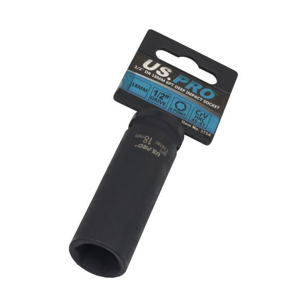 US PRO - SINGLE 1/2" DR 18MM 6PT DEEP IMPACT SOCKET - SBW Trading Limited