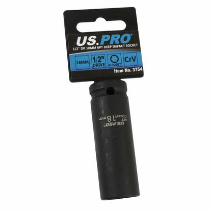 US PRO - SINGLE 1/2" DR 18MM 6PT DEEP IMPACT SOCKET - SBW Trading Limited