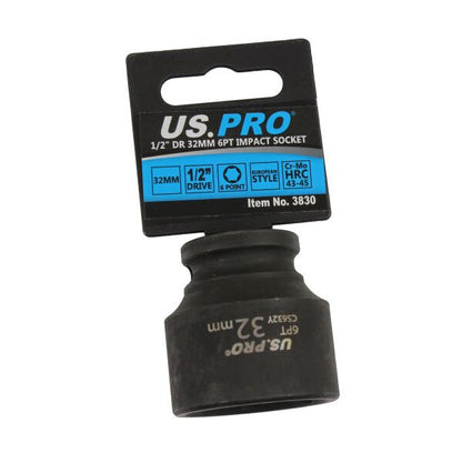 US PRO - SINGLE 1/2" DR 32MM 6PT IMPACT SOCKET EURO STYLE - SBW Trading Limited