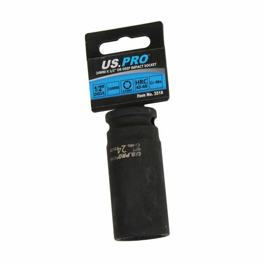 US PRO - 24MM X 1/2" DR DEEP IMPACT SOCKET 6PT 78MM LONG - SBW Trading Limited