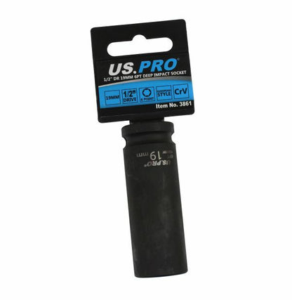 US PRO - SINGLE 1/2" DR 19MM 6PT DEEP IMPACT SOCKET - SBW Trading Limited