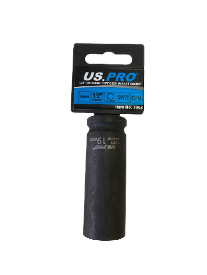 US PRO - SINGLE 1/2" DR 19MM 12PT DEEP IMPACT SOCKET - SBW Trading Limited