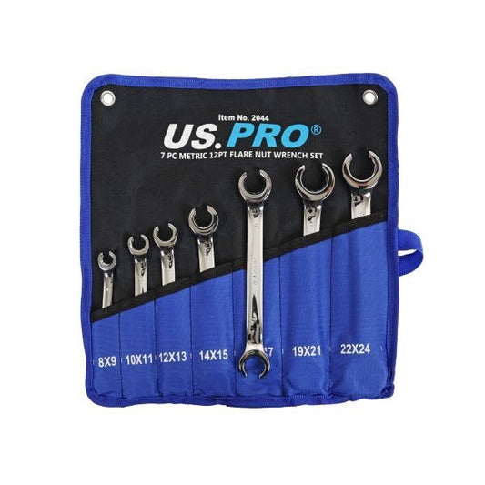 US PRO 7 PC METRIC 12PT FLARE NUT WRENCH SET 8-24MM - SBW Trading Limited