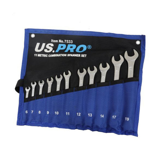 US PRO 11PC METRIC COMBINATION SPANNER SET 6-14, 17, 19MM - SBW Trading Limited