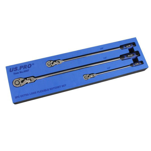US PRO 3PC EXTRA LONG FLEXIBLE RATCHET SET 1/4", 3/8" & 1/2" DRIVES - SBW Trading Limited