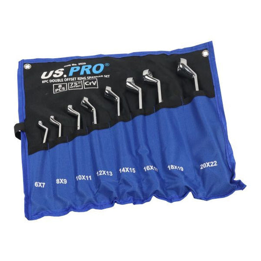 US PRO 8PC DOUBLE OFFSET RING SPANNER SET 6-22MM 75DEG - SBW Trading Limited